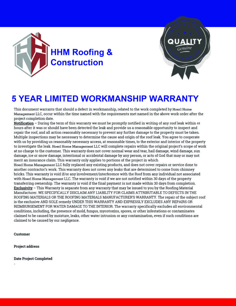 HHM Workmanship Warranty